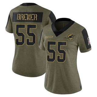 Limited Aaron Brewer Women's Miami Dolphins 2021 Salute To Service Jersey - Olive