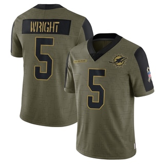 Limited Jaylen Wright Men's Miami Dolphins 2021 Salute To Service Jersey - Olive