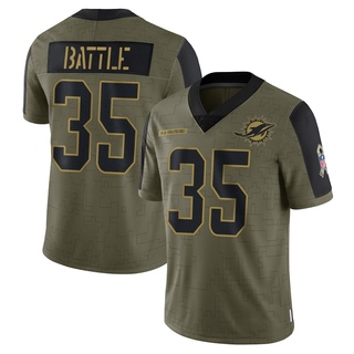 Limited Miles Battle Men's Miami Dolphins 2021 Salute To Service Jersey - Olive