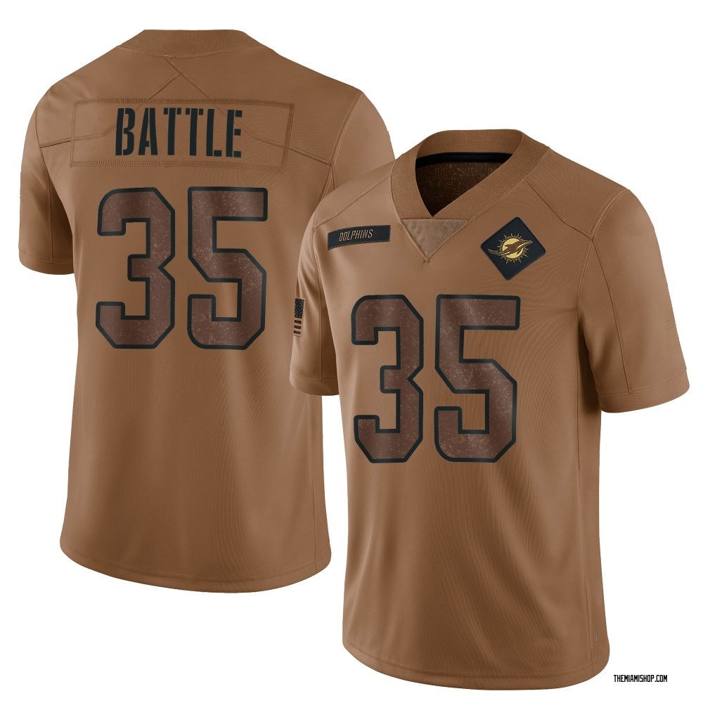 Limited Miles Battle Men's Miami Dolphins 2023 Salute To Service Jersey - Brown